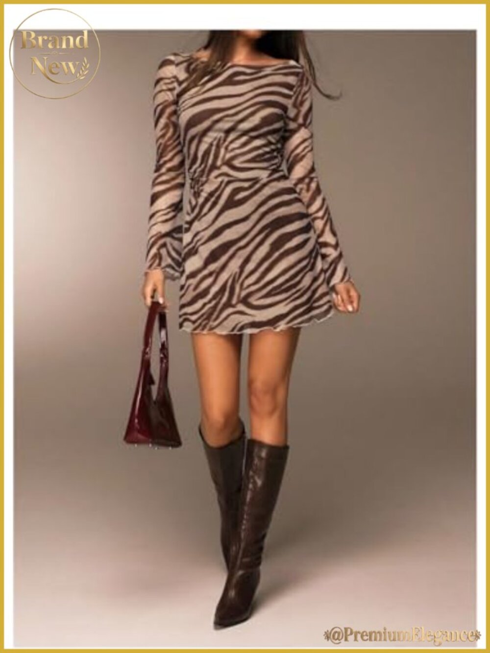 Verdusa Women's Animal Print Mini Dress Backless Long Flare Sleeve Party - Picture 5 of 6